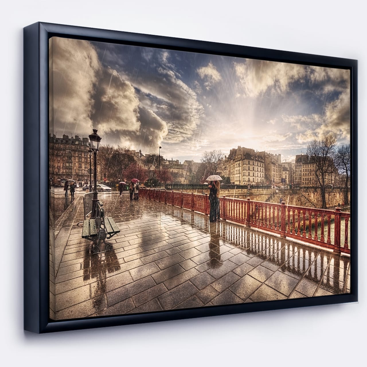 Designart - Bridge in Rain - Landscape Photo Canvas Art Print in Black Frame
